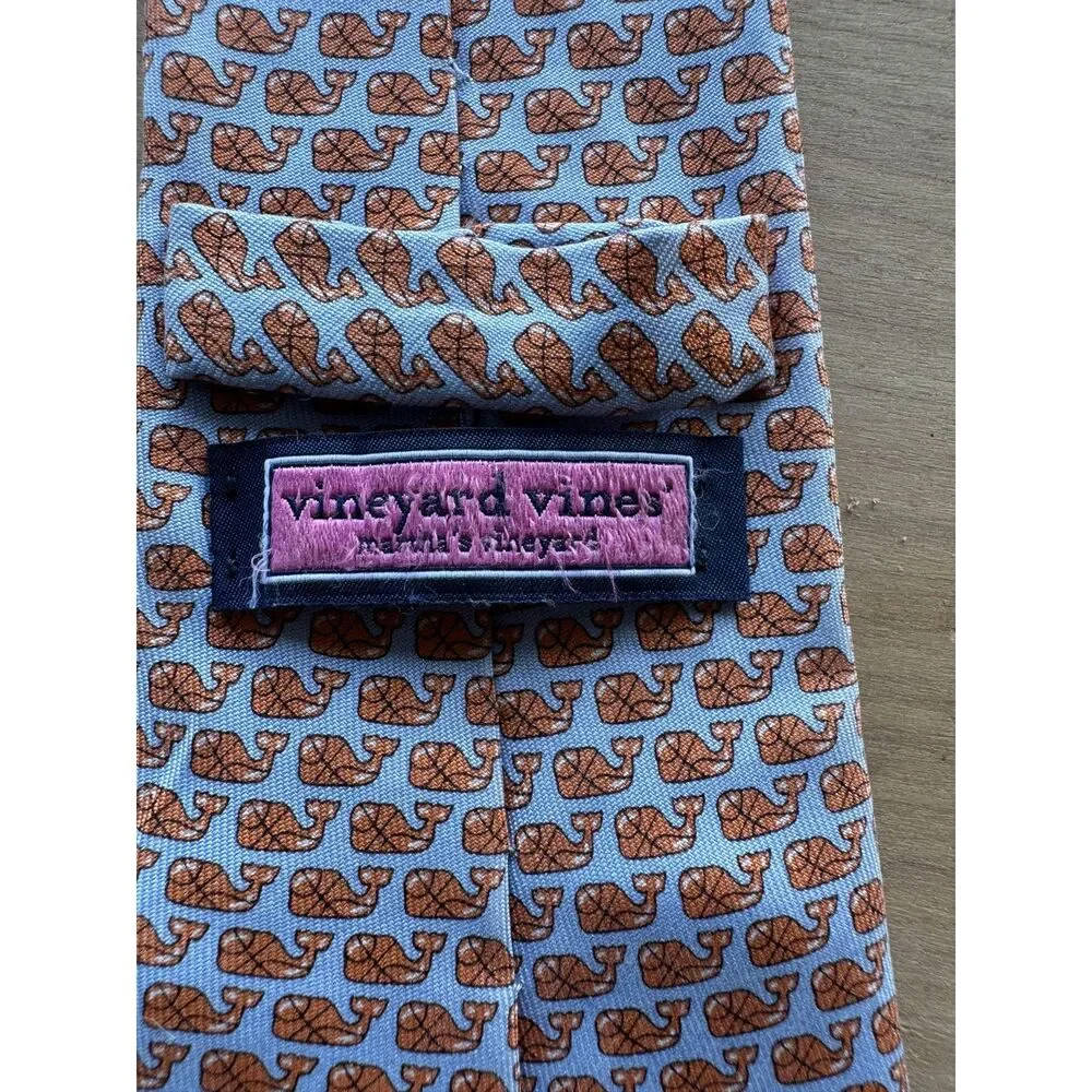 Vineyard Vines Basketball Whale Silk Tie Blue Orange Shep Ian Preppy College